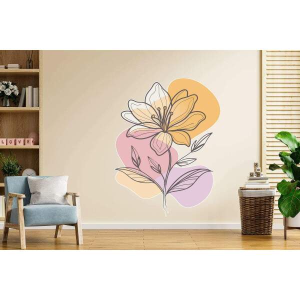 Adesivo de Parede Floral Minimalista Laranja Boho