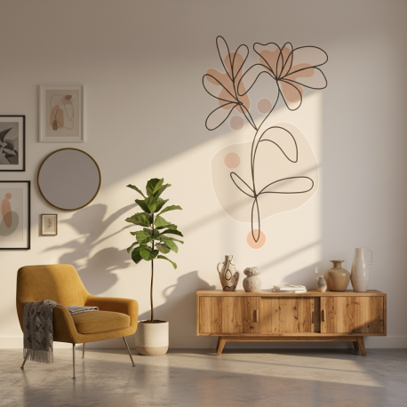 Adesivo de Parede Florais em Tons Pastis com Geometria Boho