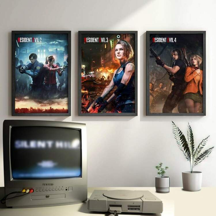 Kit 3 Quadros Decorativos Personagens de Resident Evil 2, 3 e 4