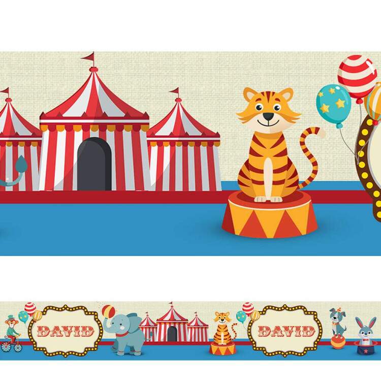 Adesivo de Parede Faixa Tema Circo com Nome Personalizado
