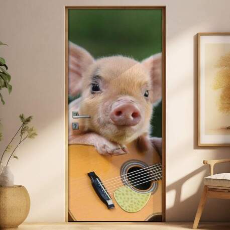 Adesivo Para Porta Animais Porquinho Com Violo