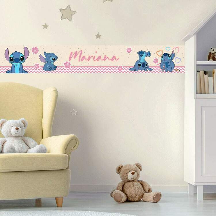 Adesivo De Parede De Faixa Stitch Com Corpos E Flores