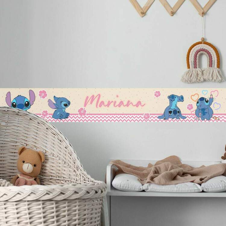 Adesivo De Parede De Faixa Stitch Com Corpos E Flores