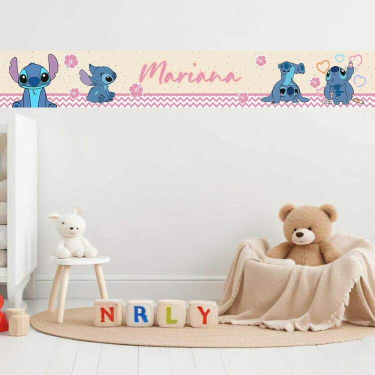Adesivo De Parede De Faixa Stitch Com Corpos E Flores