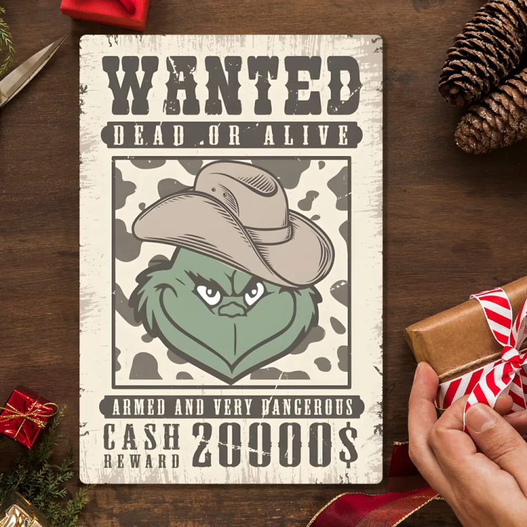 Placa Decorativa Grinch Do Velho Oeste