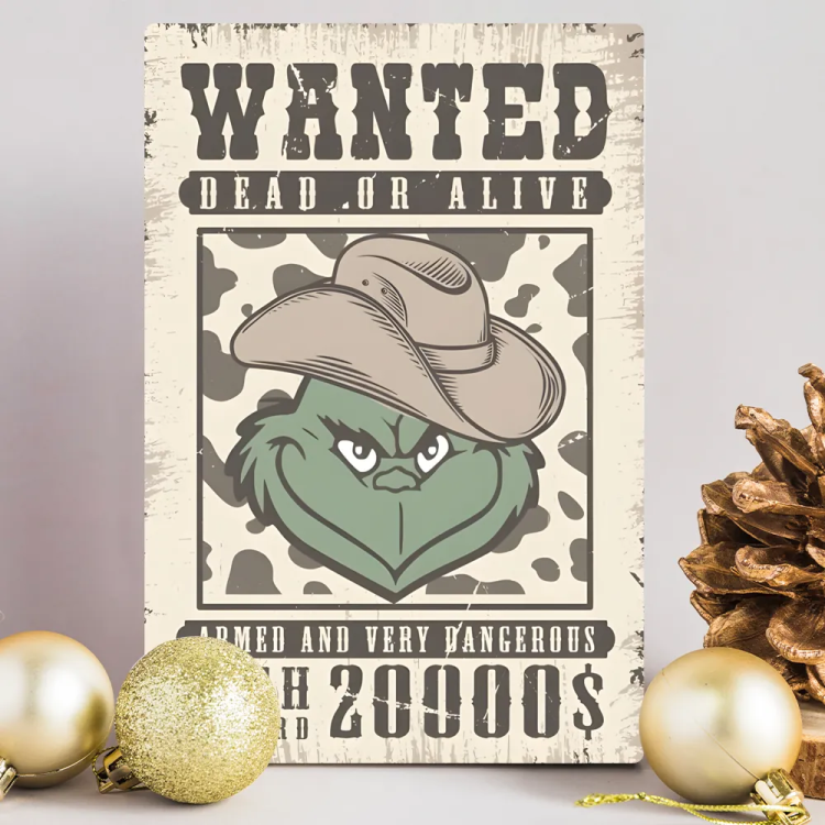 Placa Decorativa Grinch Do Velho Oeste