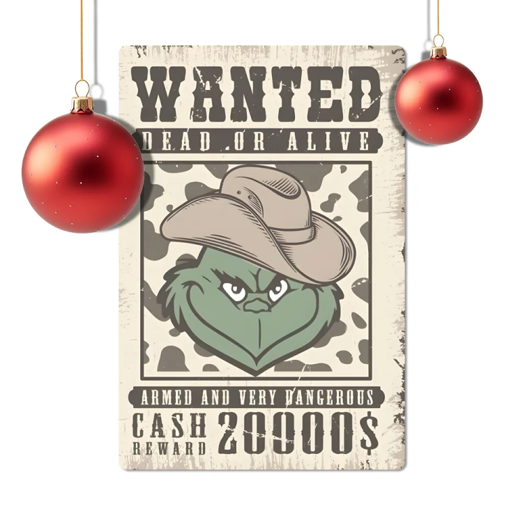 Placa Decorativa Grinch Do Velho Oeste