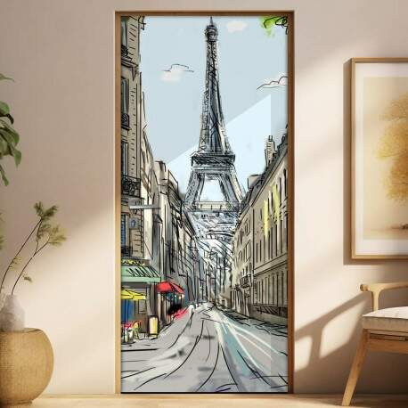 Adesivo para Porta Torre Eiffel Pintura  leo