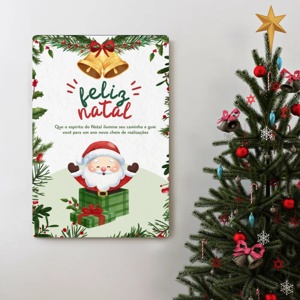 Placa Decorativa Natal Com Papai Noel E Presentes