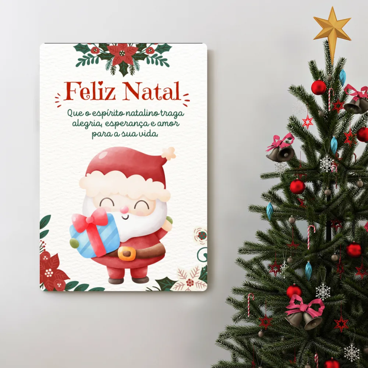 Placa Decorativa Natalina - Papai Noel Carinhoso