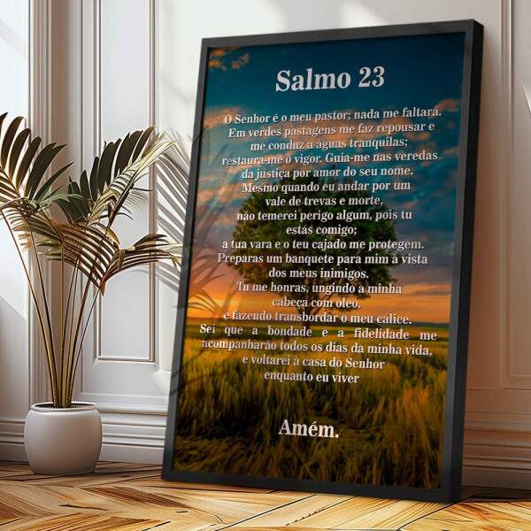 Quadro Decorativo Entardecer Sereno Com Salmo 23