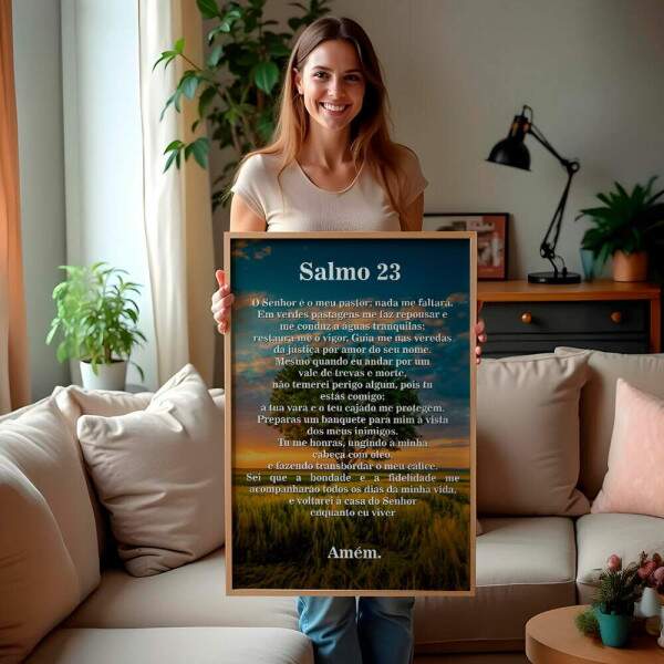 Quadro Decorativo Entardecer Sereno Com Salmo 23