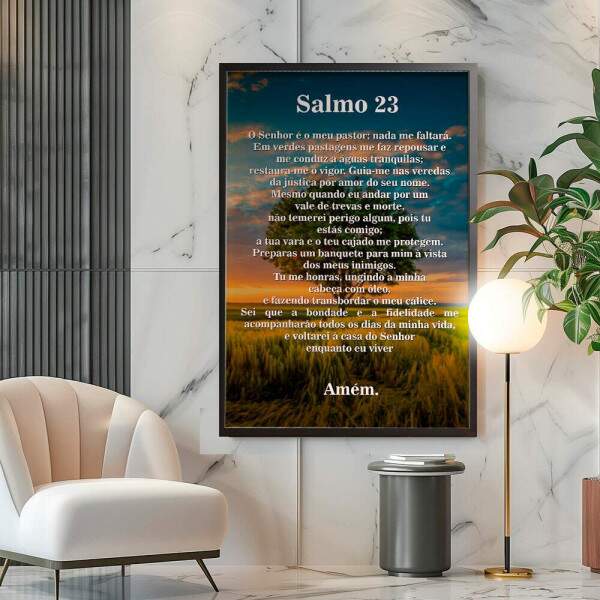 Quadro Decorativo Entardecer Sereno Com Salmo 23