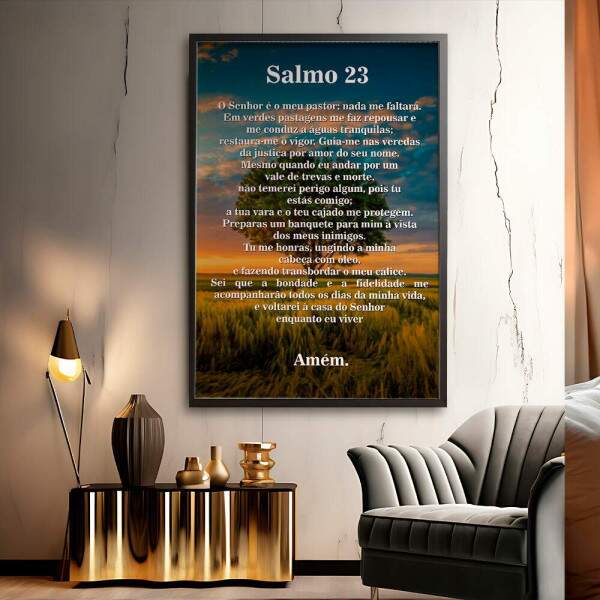 Quadro Decorativo Entardecer Sereno Com Salmo 23