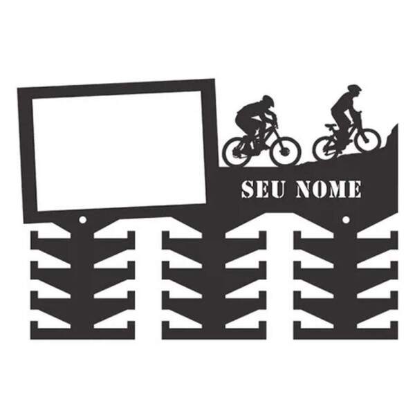 Suporte De Parede Para Medalha Ciclismo com Nome e Foto Personalizado 20x30 cm