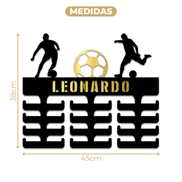 Suporte De Parede Para Medalha Futebol com Nome Personalizado 20x30 cm
