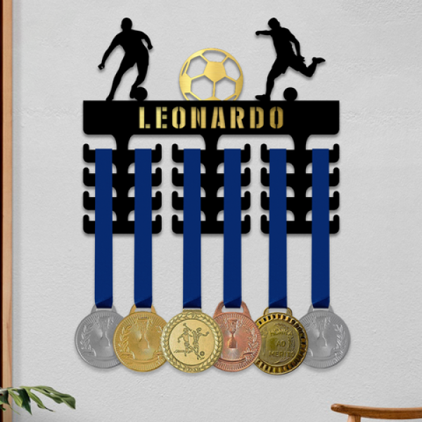 Suporte De Parede Para Medalha Futebol com Nome Personalizado 20x30 cm