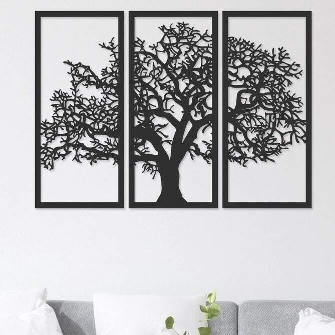 Quadro Decorativo rvore da Vida MDF Vazado de 3mm Preto Fosco