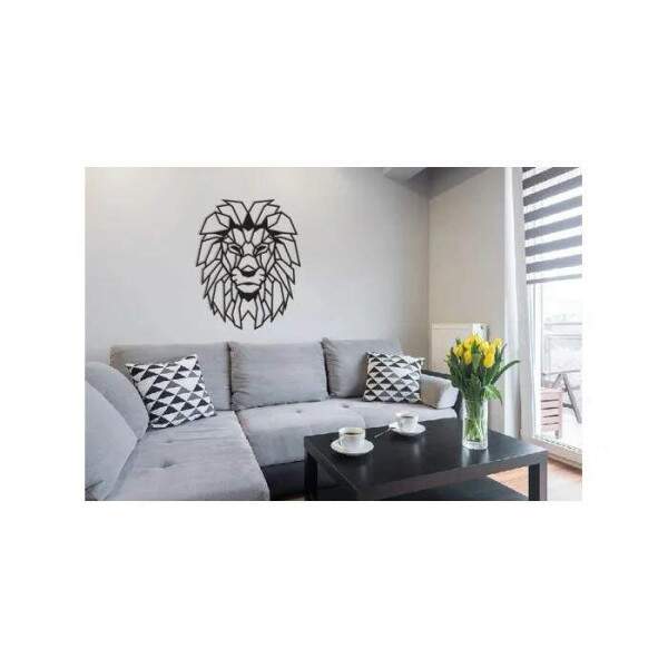 Leo Geomtrico Poligonal Face 60x48cm em Madeira MDF Aplique de Parede