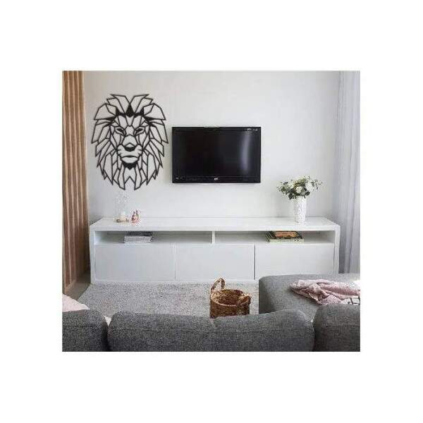 Leo Geomtrico Poligonal Face 60x48cm em Madeira MDF Aplique de Parede