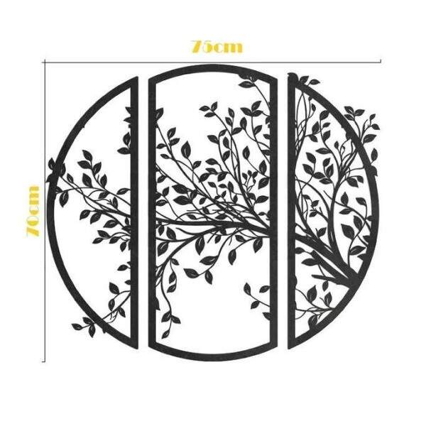 Trio de Quadros Vazados galhos de arvoredo Preto 75x70cm