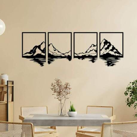 Kit 4 Quadros Vazados Montanhas com Reflexo