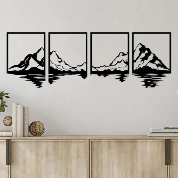 Kit 4 Quadros Vazados Montanhas com Reflexo