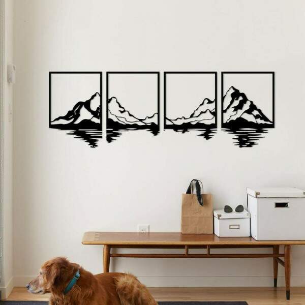 Kit 4 Quadros Vazados Montanhas com Reflexo