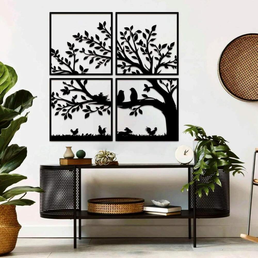 Kit 4 Quadros Vazados Arvore e P�ssaros