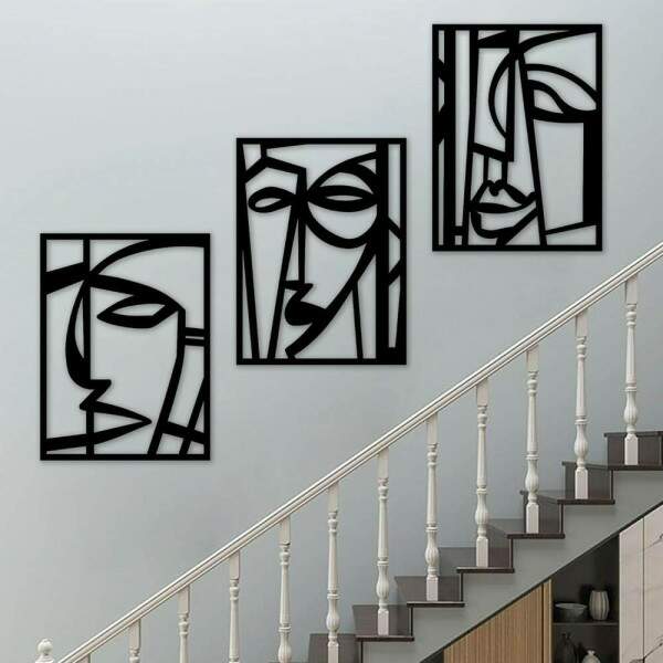 Kit 3 Quadros Vazados Rostos Cubistas