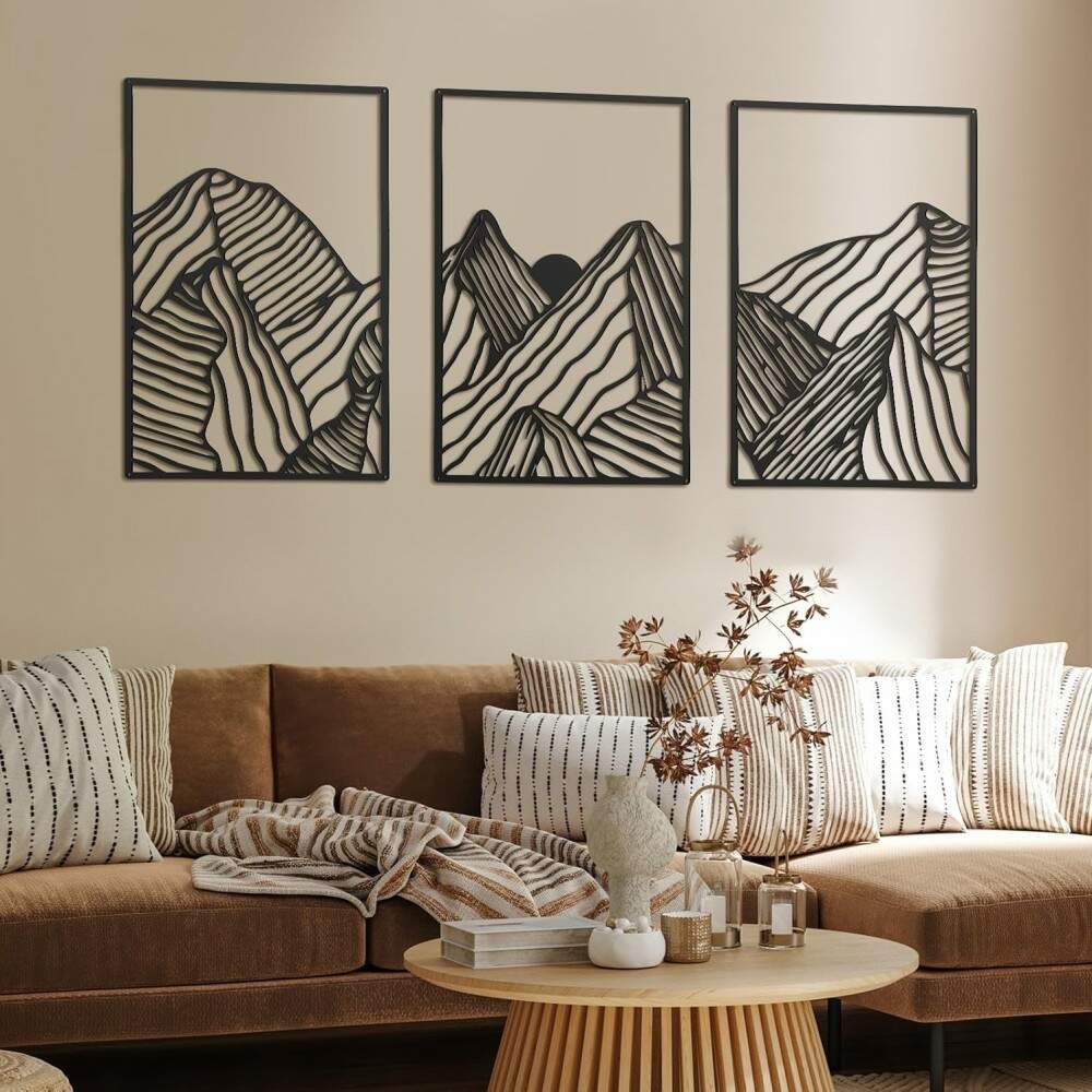 Kit 3 Quadros Vazados Montanhas em Linha