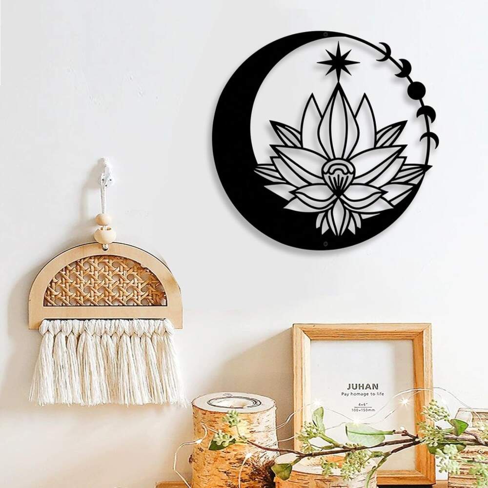 Quadro Vazado Floral Flor de Lotus e Lua