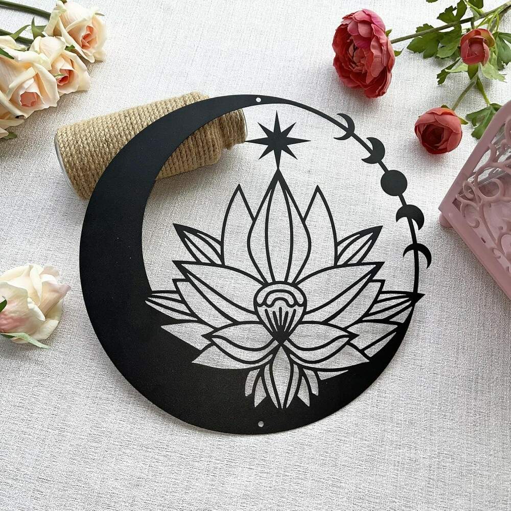 Quadro Vazado Floral Flor de Lotus e Lua