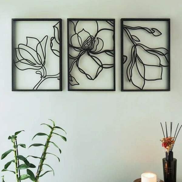 Kit 3 Quadros Vazados Floral 003