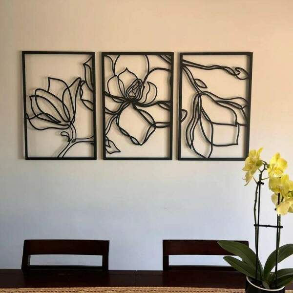 Kit 3 Quadros Vazados Floral 003