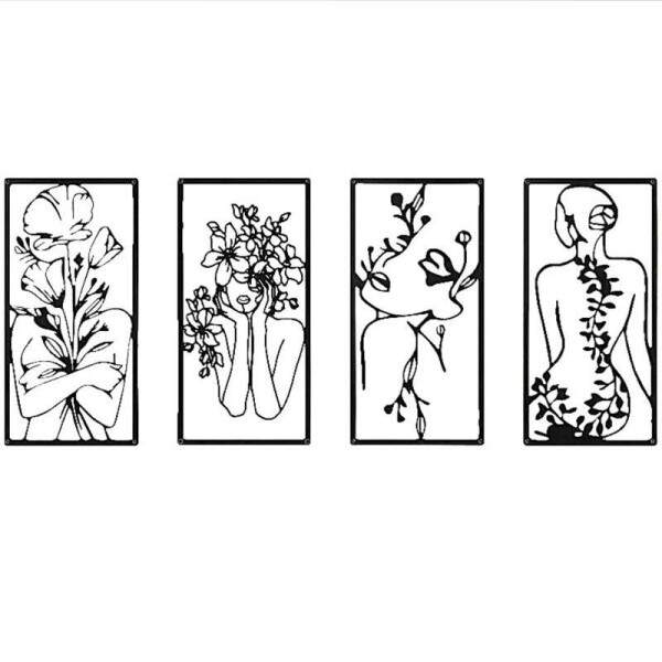Kit 4 Quadros Vazados Mulher e Flores 001