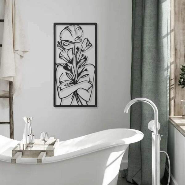 Kit 4 Quadros Vazados Mulher e Flores 001
