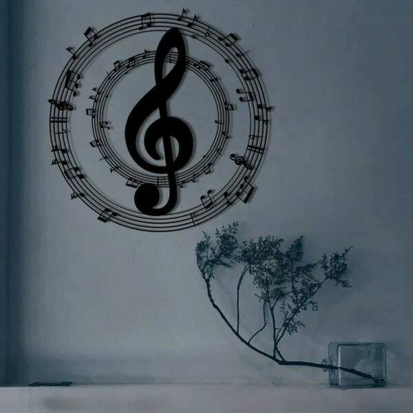 Quadro Vazado Redondo Notas Musicais