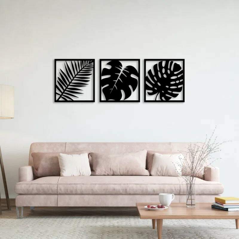 Kit 3 Quadros Vazados Folhas 