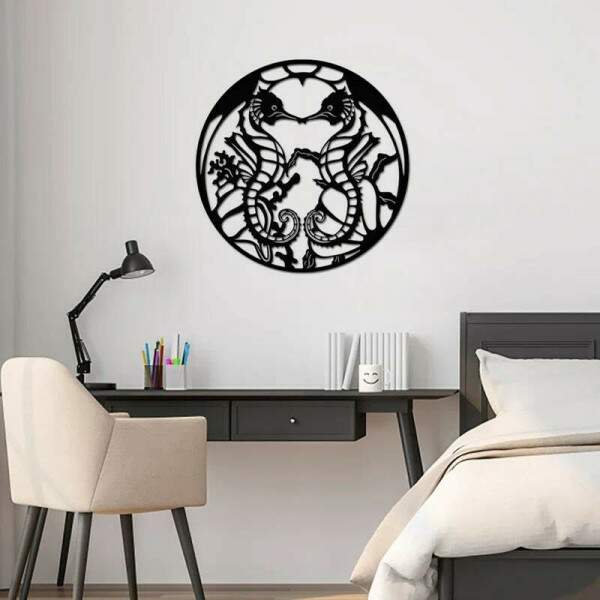 Quadro Vazado Redondo Cavalos Marinhos