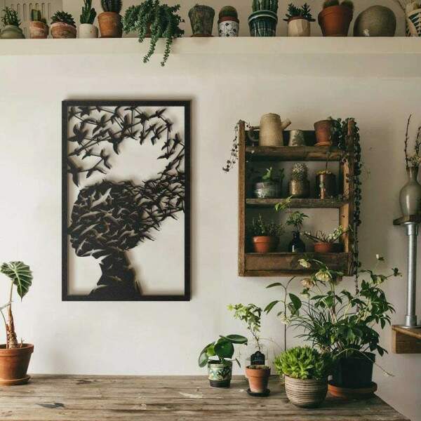 Quadro Vazado Mulher e Pssaros