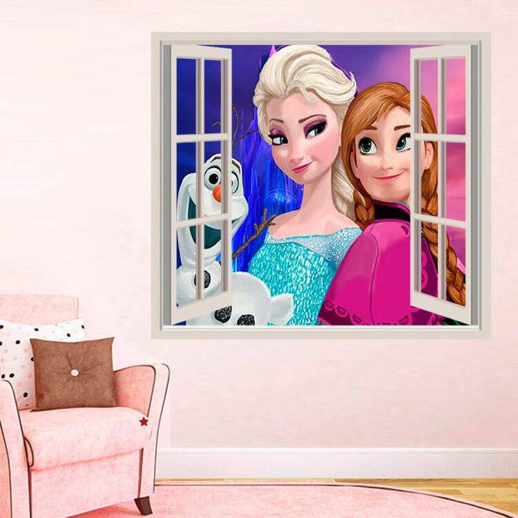 Adesivo de parede Janela Falsa Frozen Anna Elsa e Olaf