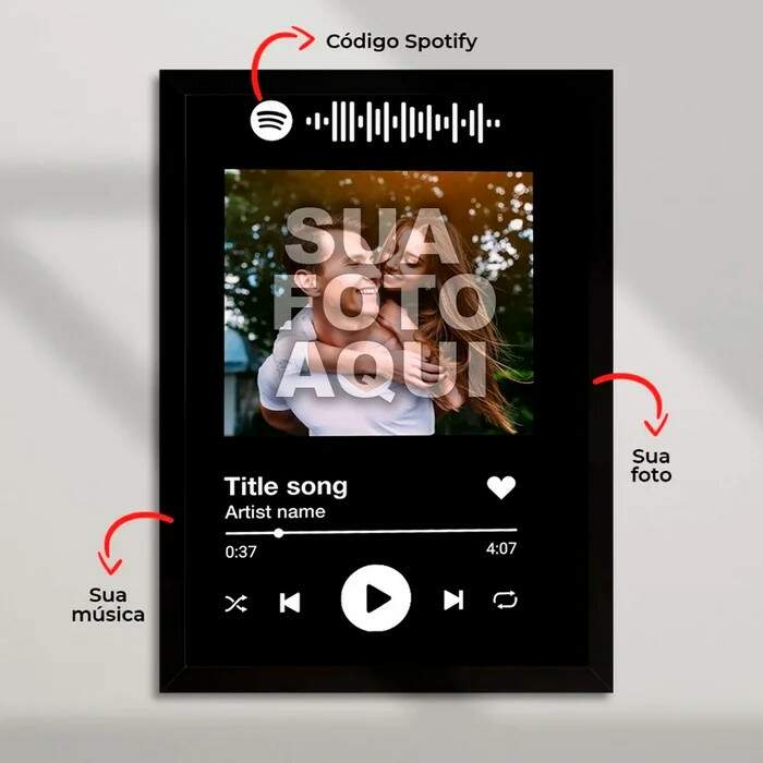 Quadro Decorativo Spotify Com Foto e M�sica Personalizada