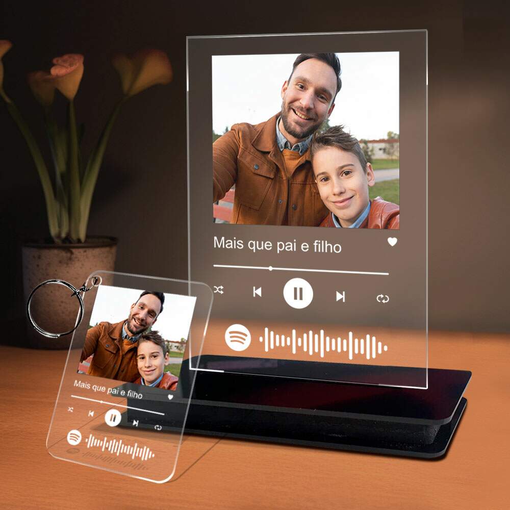 Placa de Acrilico Spotify Com Suporte Personalizada com Foto e Msica + 2 chaveiro