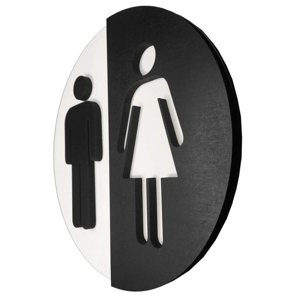 Placa Indicativa Sinaliza��o Para Banheiro Mdf camadas em Relevo Unissex MDF