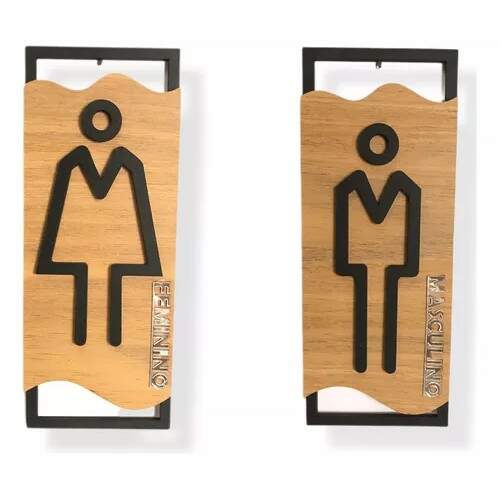 Par Placas Sinalizao Porta Banheiro Mdf Masulino Feminino