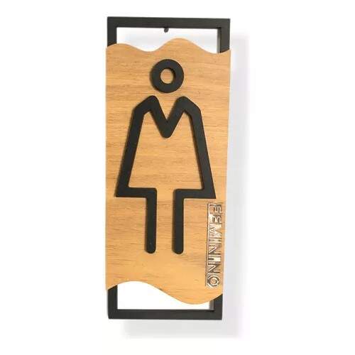 Par Placas Sinaliza��o Porta Banheiro Mdf Masulino Feminino