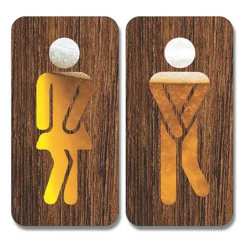 Kit 2 Placas Sinalizao Banheiro Feminino Masculino 20x10cm MDF