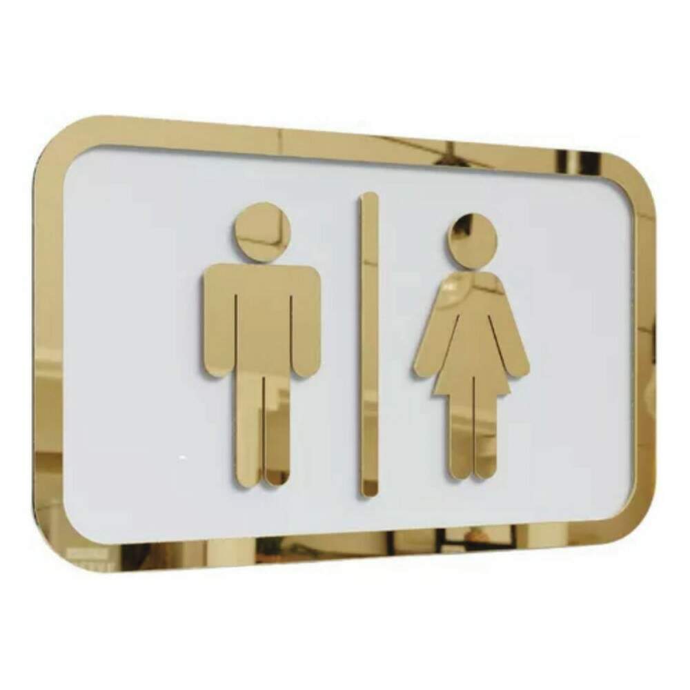 Placa Banheiro Acrlico Branco e Dourado acrilico