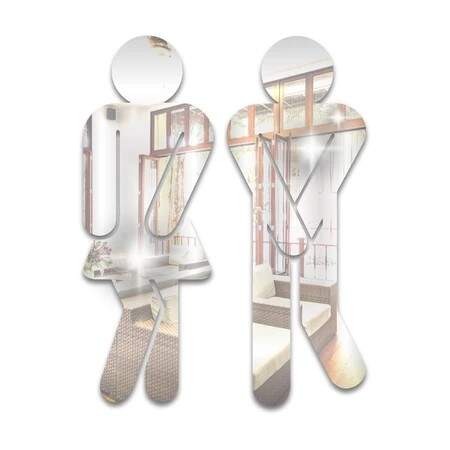 Kit Acrlico PRATA Espelhado Para Porta Banheiro Feminino Masculino - Placa Sinalizadora PRATA